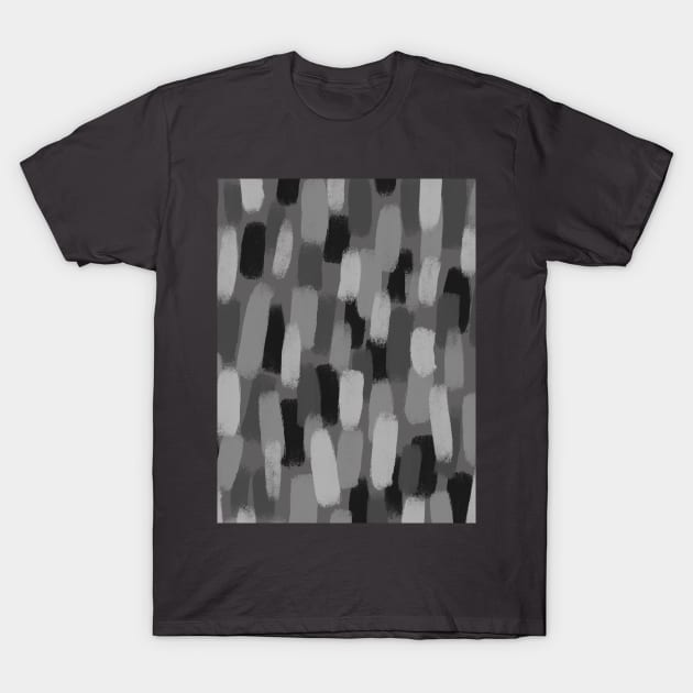 Abstract, Grey and Black, Paint Brush Effect T-Shirt by OneThreeSix